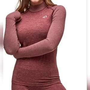 Kari Traa Red Heather Mock Neck Long Sleeve Luftig Thermal Base Layer M